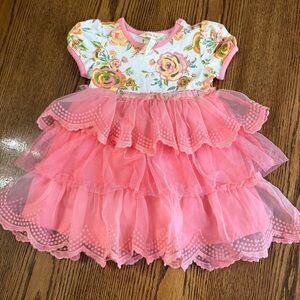 Matilda Jane Dress Toddler Girls Tulle Tutu Pink SZ 18-24M Floral Easter Ruffle